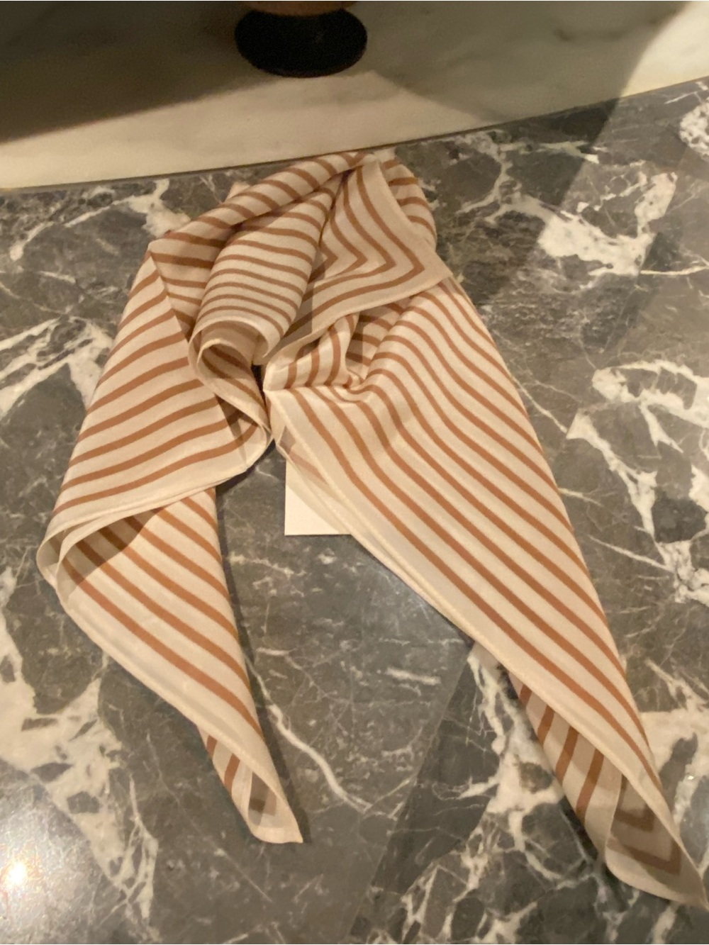 Toteme Cream and Tan Striped Geometric Silk Scarf - Picture 6 of 10